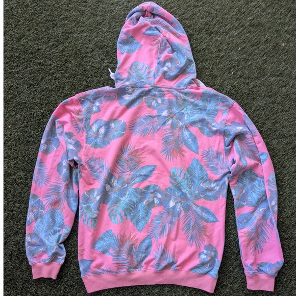 Pink Floral Tropical Print Hoodie Palm Beach Sweatshirt Womens M Coastal NWOT - Picture 2 of 7